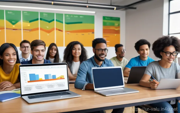 감정평가사 강의 선택 기준 - **"A vibrant and modern classroom scene where a diverse group of male and female students, all adult...