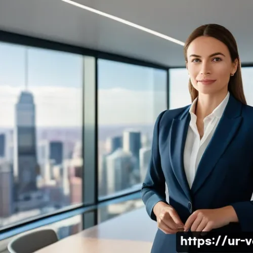 Home 11 감정평가사의 금융권 진출 - A professional female property valuer, elegantly dressed in a modest, contemporary business suit, st...